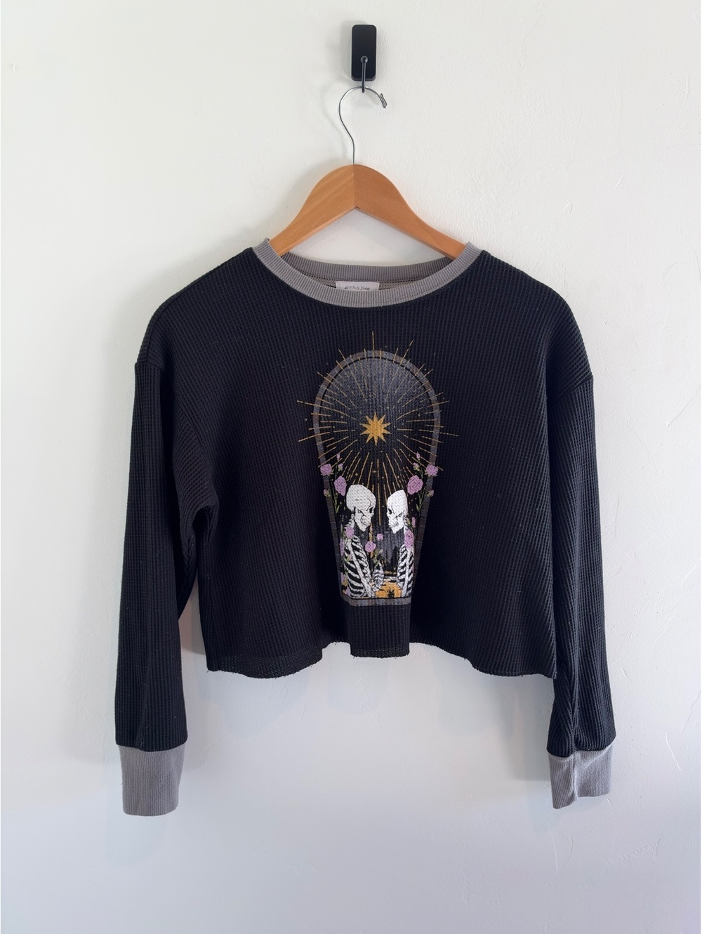 Stitch & Pine Skeleton Celestial Thermal Crop Top Black Women’s Small